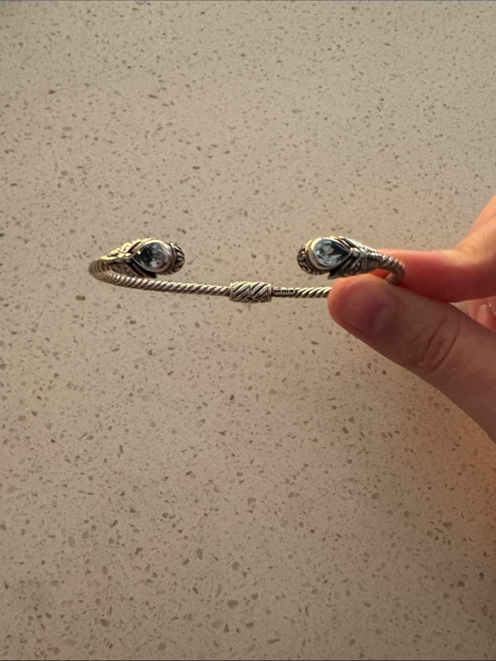 Sterling Silver Open Cuff Bracelet with Blue Gem Accents